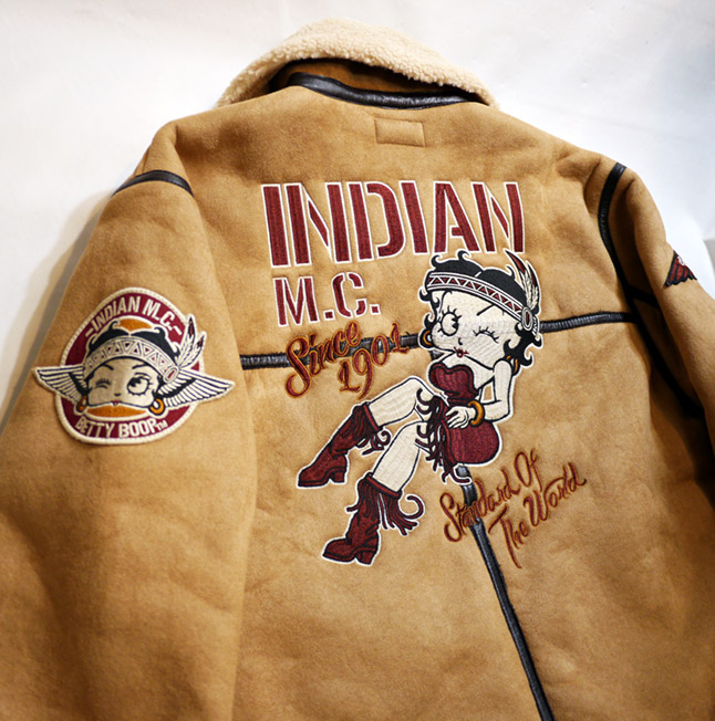 木元ファームメンズアパレル美品　Indian motocycle  Betty Boop 刺繍　スタジャン