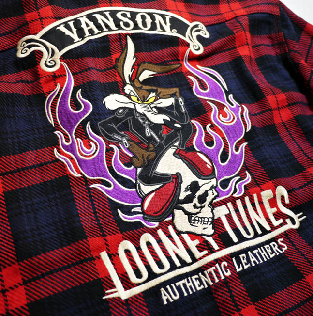 VANSON (バンソン）/ LOONYTUNESコラボ [Wile E. Coyote] ヘビーネルチェックシャツ LTV-927 レッド