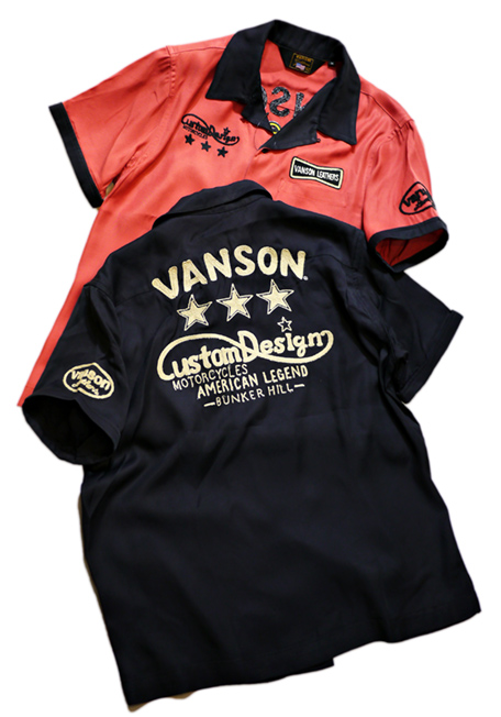 VANSON (バンソン） レーヨンボーリングシャツ ロゴ刺繍 NVSS-2005
