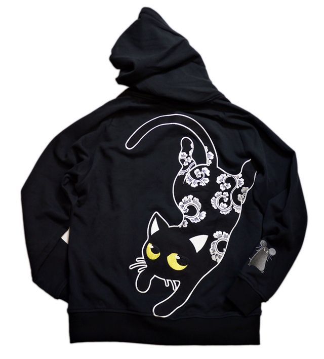 LIN (リン） [黒猫Lamy &ネズミEarl ] ジップ パーカー 刺繍 ALP-75007 