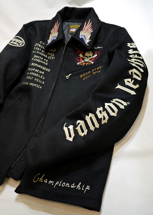 VANSON (バンソン）メルトンスカジャケット スカル刺繍 NVJK-2005 ブラック[VANSONオフィシャル商品]