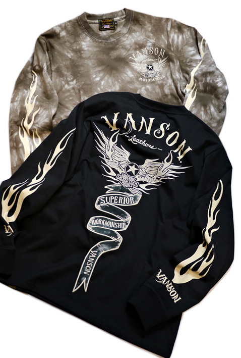 画像1: [  VANSON (バンソン）]  刺繍 長袖Tシャツ NVLT-2026 (1)