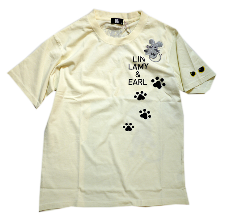 [LiN] 黒猫Lamy\u0026ネズミEarl 半袖Tシャツ [美品] L-91098