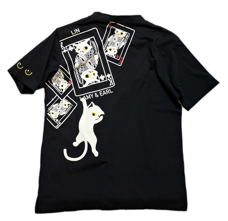 LIN (リン） 黒猫Lamy&ネズミEarl キングラミTシャツ プリント 刺繍 T 