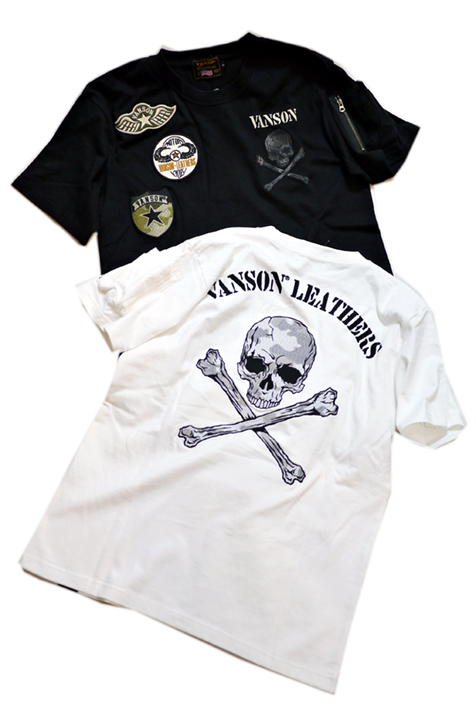 画像1: vanson  (バンソン） スカル  刺繍 ワッペン Tシャツ NVST-2118 (1)