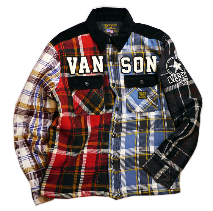 画像1:  VANSON (バンソン） CPOシャツ  中綿入り  NVSL-2107  チェック クレイジー切り替え (1)