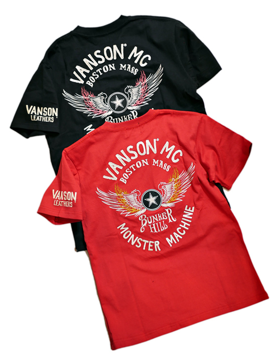 画像1: VANSON (バンソン）  ウイングスター プリント 刺繍 Tシャツ NVST-2209 (1)