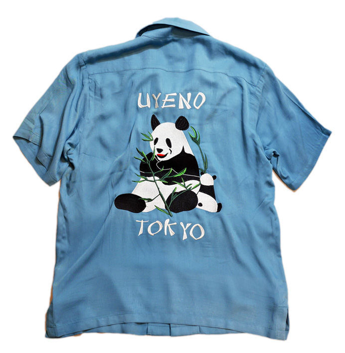 画像1:  HOUSTON (ヒューストン） [ パンダ ] 刺繍 レーヨン スーベニアシャツ 40936 ブルー (1)