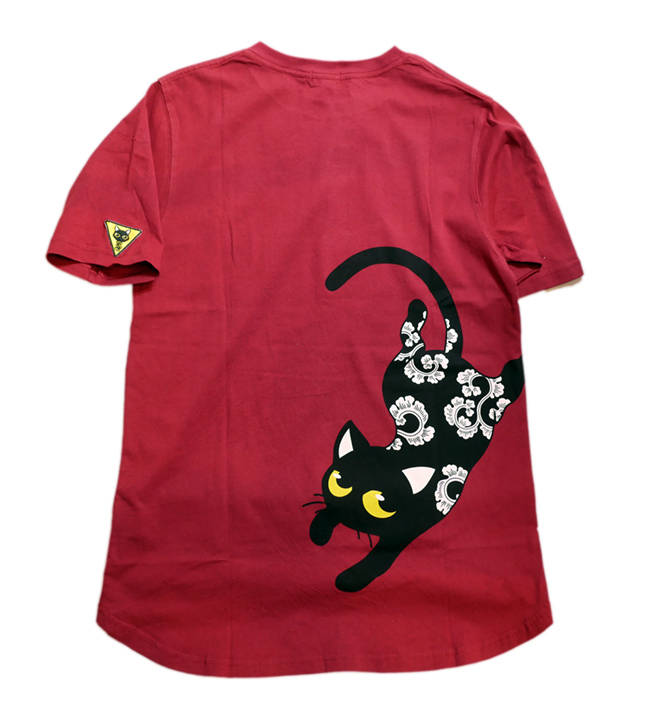 画像1: LIN (リン） 黒猫Lamy &ネズミEarl  飛べ! ラミ!  変形Tシャツ AL-75051 ワイン (1)
