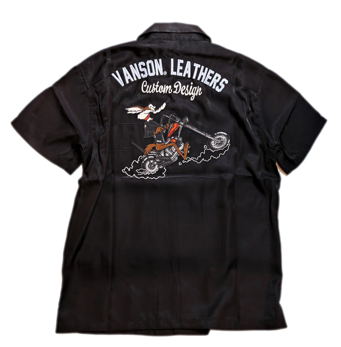画像1: vanson  (バンソン） ルーニーテューンズ コラボ COYOTE  刺繍  ボーリングシャツ  LTV-2209 ブラック (1)
