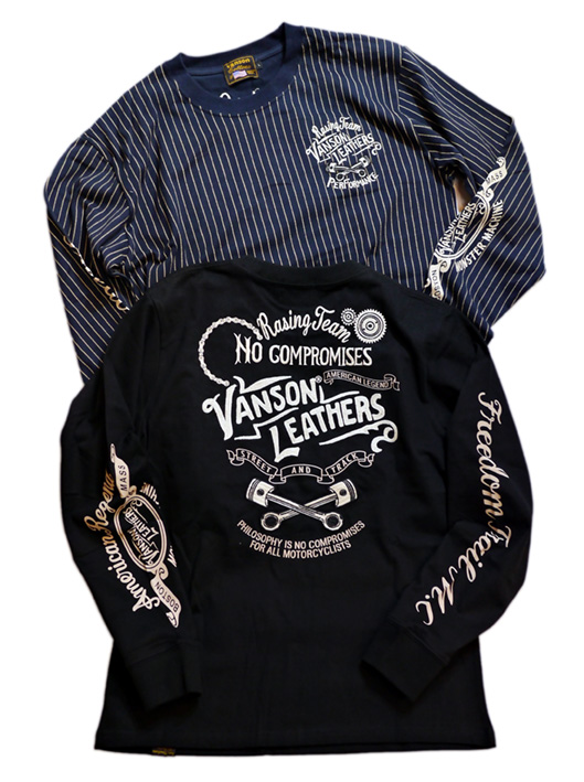 画像1: VANSON (バンソン） チェーン刺繍 プリント 長袖Tシャツ NVLT-2215 (1)