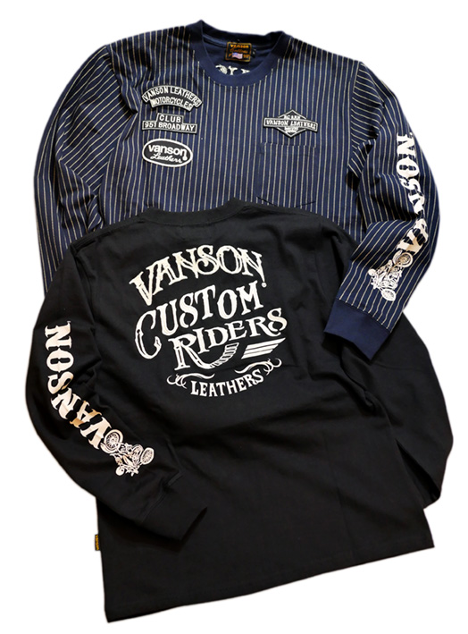 画像1: VANSON (バンソン） チェーン刺繍 ワッペン 長袖Tシャツ NVLT-2305 (1)