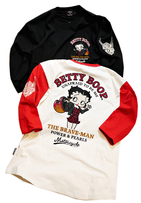 画像1: THE BRAVEMAN / BETTY BOOP コラボ   ベティー 刺繍  六分袖Tシャツ BBB-2311 (1)