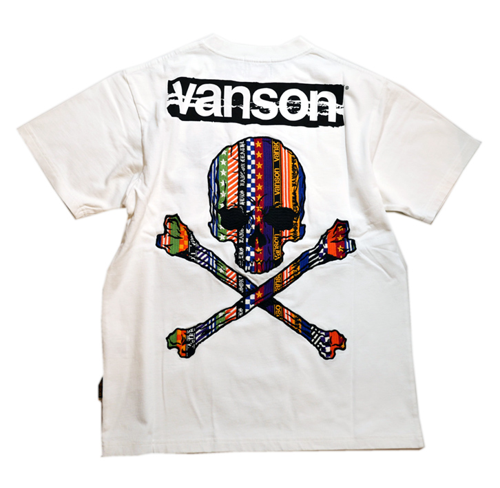 画像1: vanson  (バンソン）スカル  刺繍  （昇華転写プリント）Tシャツ  NVST-2312 ホワイト (1)