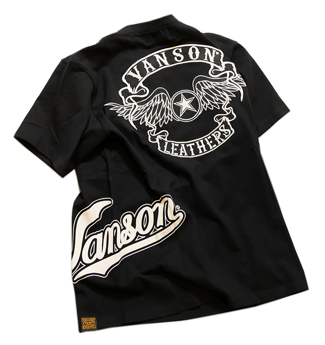 画像1: vanson  (バンソン）  刺繍  プリント Tシャツ  NVST-2309 ブラック (1)