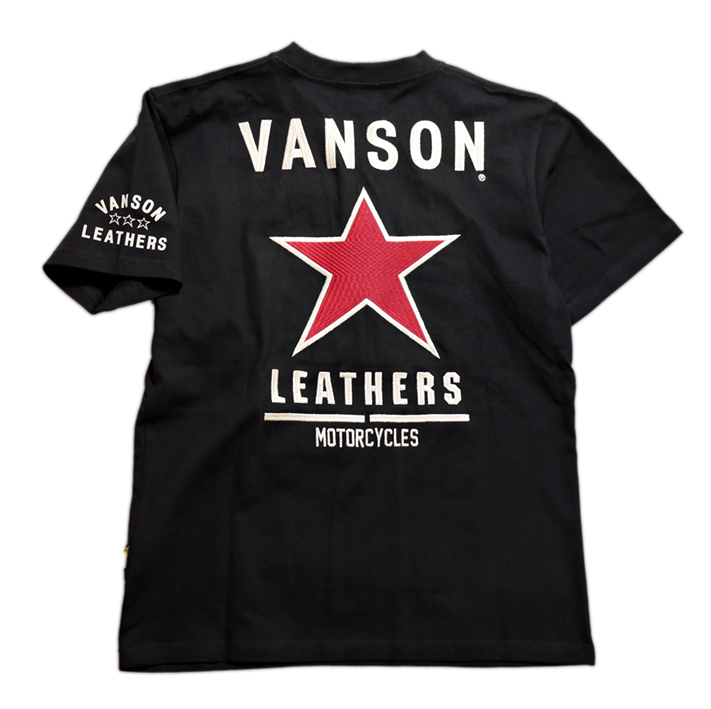 画像1: vanson  (バンソン）ワンスター 刺繍 Tシャツ  NVST-2323 ブラック (1)