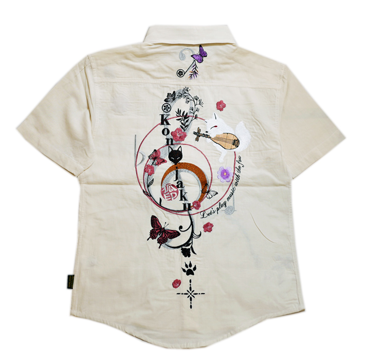 画像1:  今昔 ( KON-JAKU ) [ 草花の音楽演奏者 ]  ガーゼ 半袖シャツ  刺繍 KJ-29134 オフホワイト (1)