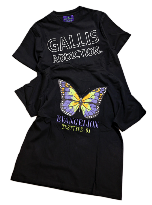 画像1: EVANGELION / GALLIS ADDICTION コラボTシャツ (ビックシルエット）523219 ブラック (1)