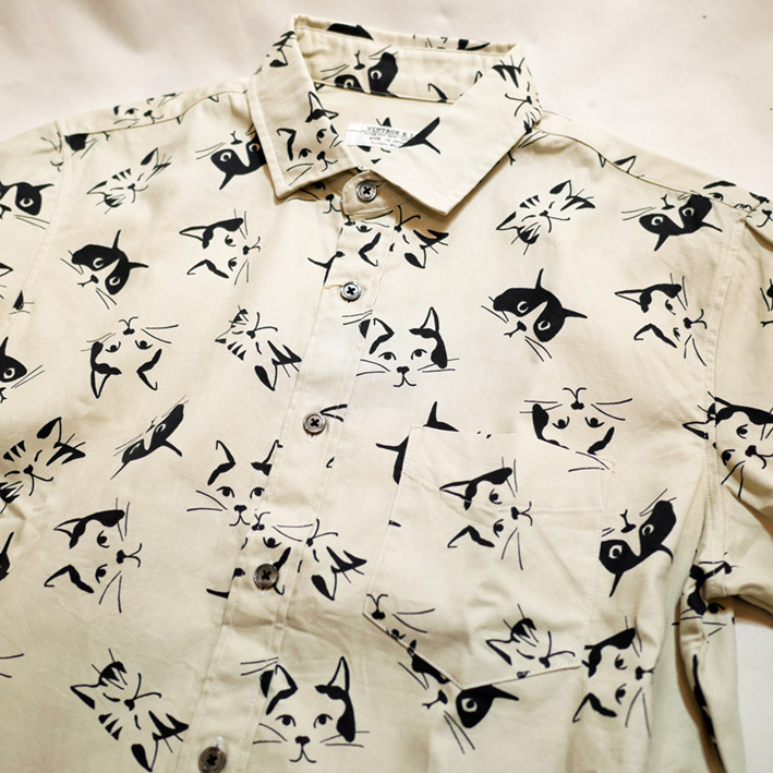 猫顔 ] プリント 半袖袖シャツ 日本製 70543 ナチュラル